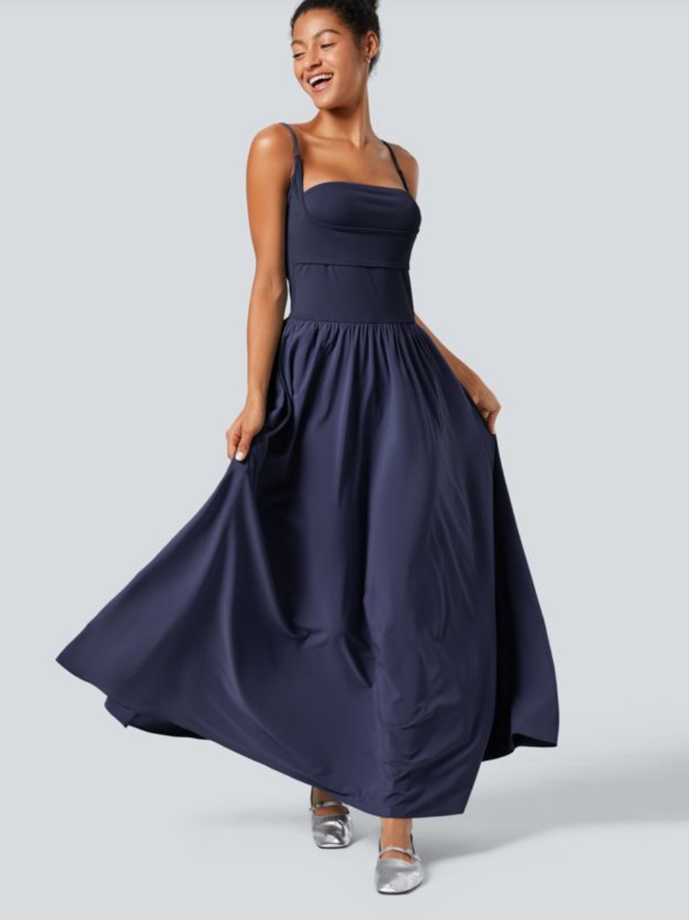 Halara Breezeful Pocket Flowy Maxi Quick Dry Casual Slip Dress Navy- Size XL NWT - Picture 11 of 11